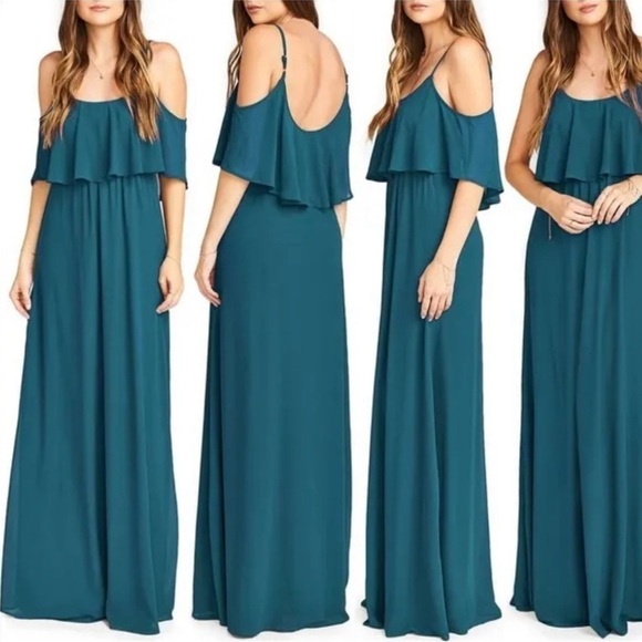 Show Me Your Mumu Caitlin Ruffle Maxi Dress Deep Jade Size Small - Picture 1 of 6
